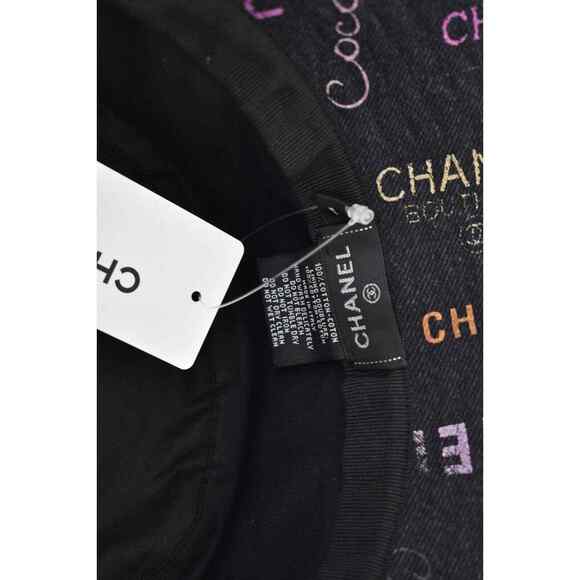Chanel 22P Black Pink Purple Denim Graffiti CC Logo Sun Cloche Bucket Hat Medium main image 8